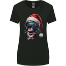 Christmas Scuba Diving Skull Xmas Hat Womens Wider Cut T-Shirt Black
