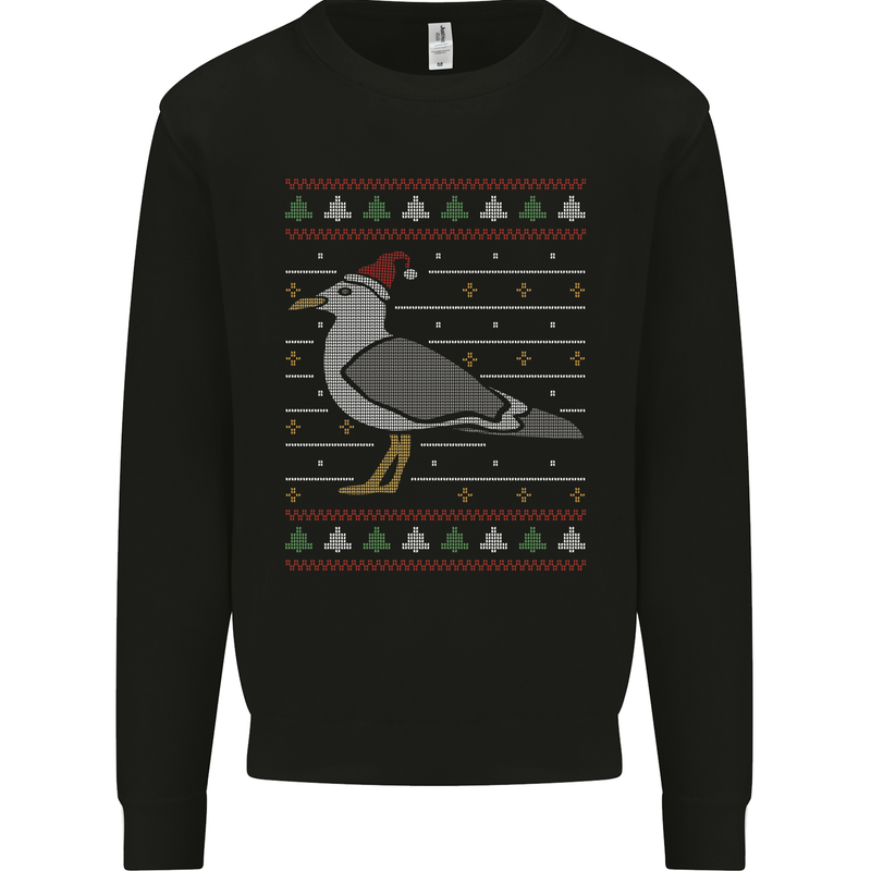 Christmas Seagull Xmas Pigeon Kids Sweatshirt Jumper Black