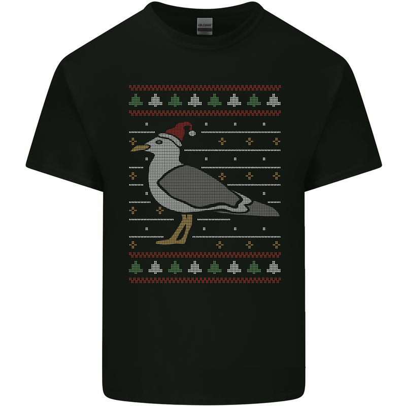 Christmas Seagull Xmas Pigeon Mens Cotton T-Shirt Tee Top Black