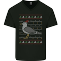Christmas Seagull Xmas Pigeon Mens V-Neck Cotton T-Shirt Black