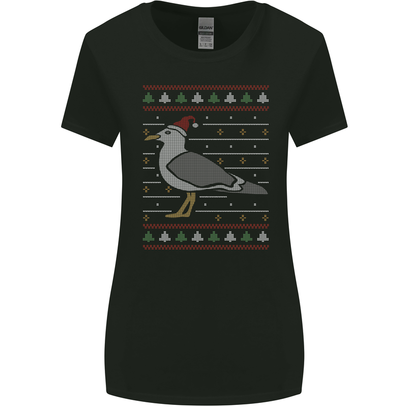 Christmas Seagull Xmas Pigeon Womens Wider Cut T-Shirt Black