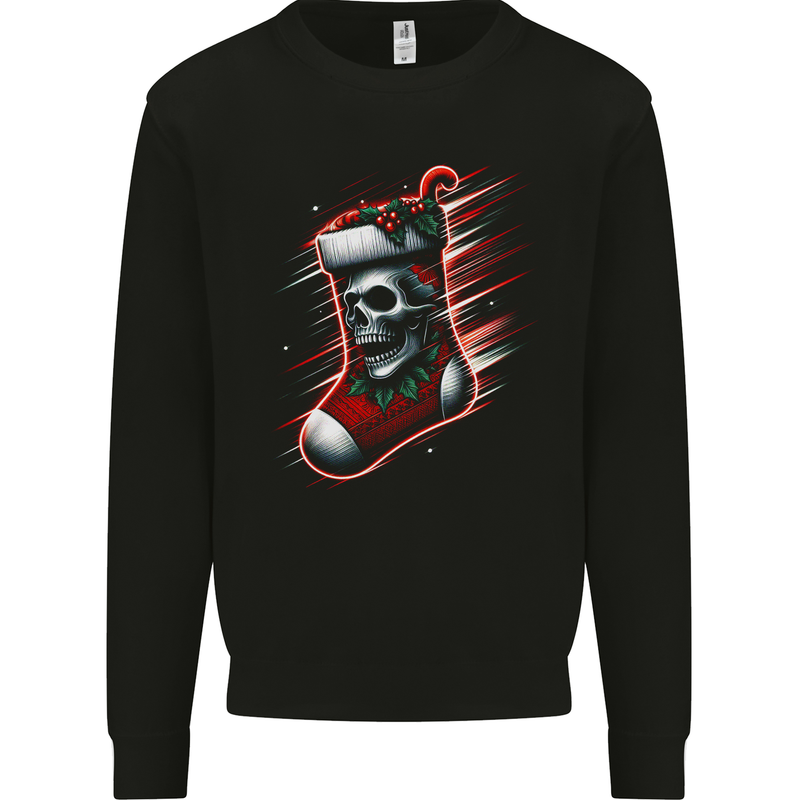 Christmas Skull Sock Xmas Heavy Metal Rock n Roll Mens Sweatshirt Jumper Black