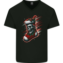 Christmas Skull Sock Xmas Heavy Metal Rock n Roll Mens V-Neck Cotton T-Shirt Black