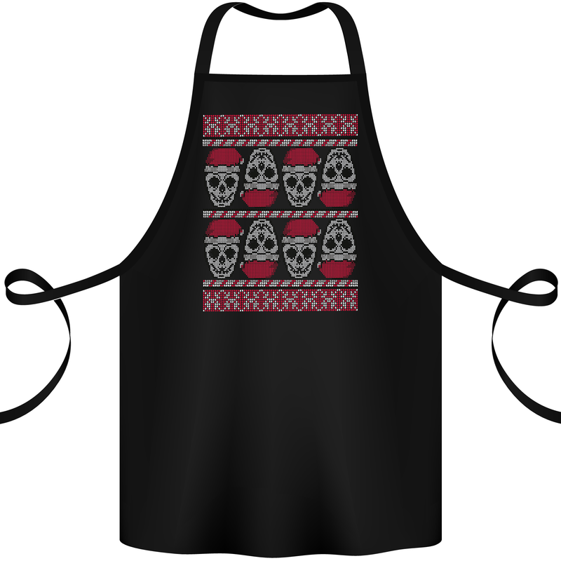 Christmas Skulls Xmas Heavy Metal Rock Music Cotton Apron 100% Organic Black