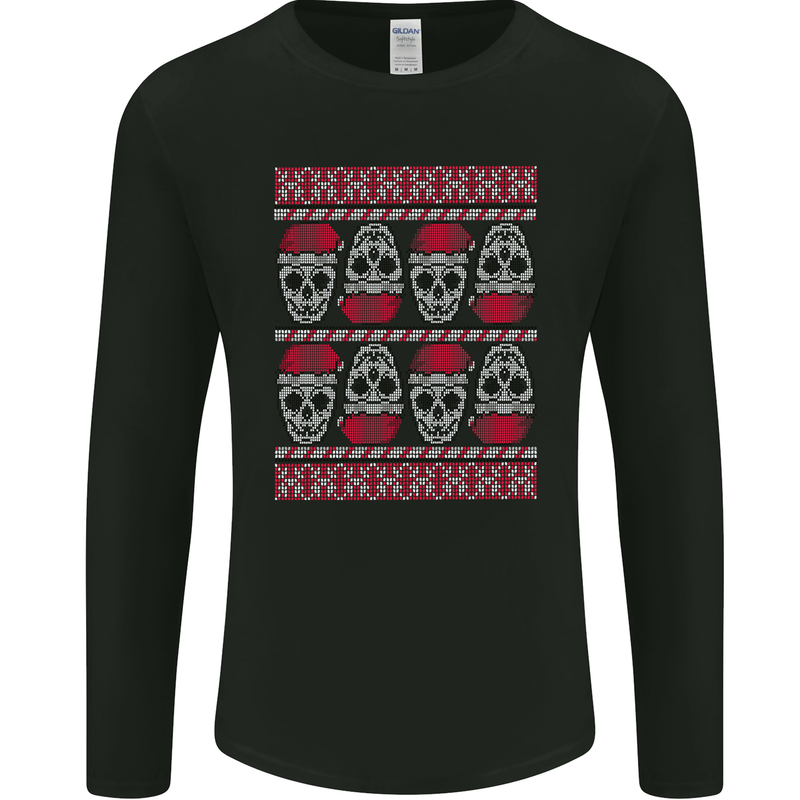 Christmas Skulls Xmas Heavy Metal Rock Music Mens Long Sleeve T-Shirt Black