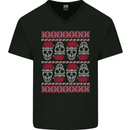 Christmas Skulls Xmas Heavy Metal Rock Music Mens V-Neck Cotton T-Shirt Black
