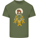 Christmas Sleigh Dogs Mens Cotton T-Shirt Tee Top Military Green