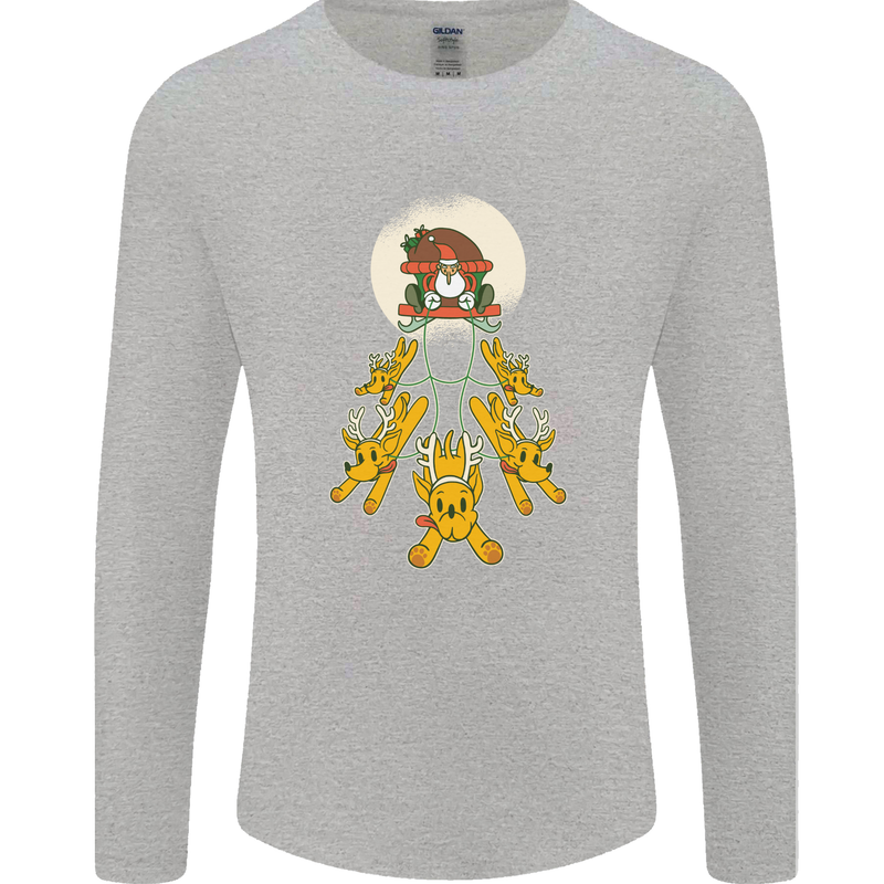 Christmas Sleigh Dogs Mens Long Sleeve T-Shirt Sports Grey