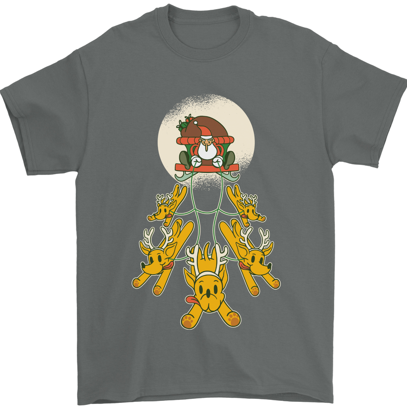 Christmas Sleigh Dogs Mens T-Shirt 100% Cotton Charcoal