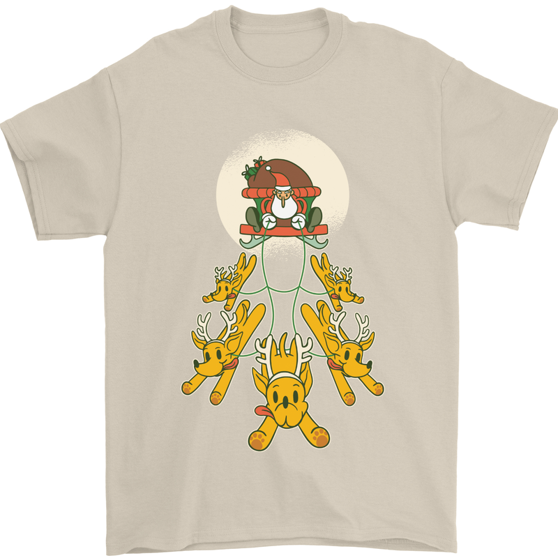 Christmas Sleigh Dogs Mens T-Shirt 100% Cotton Sand