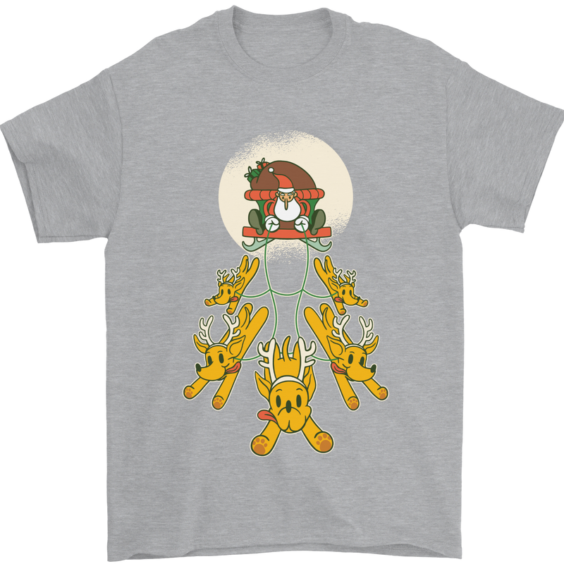 Christmas Sleigh Dogs Mens T-Shirt 100% Cotton Sports Grey