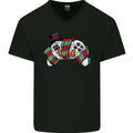 Christmas Snow Video Game Controller Joypad Xmas Mens V-Neck Cotton T-Shirt Black