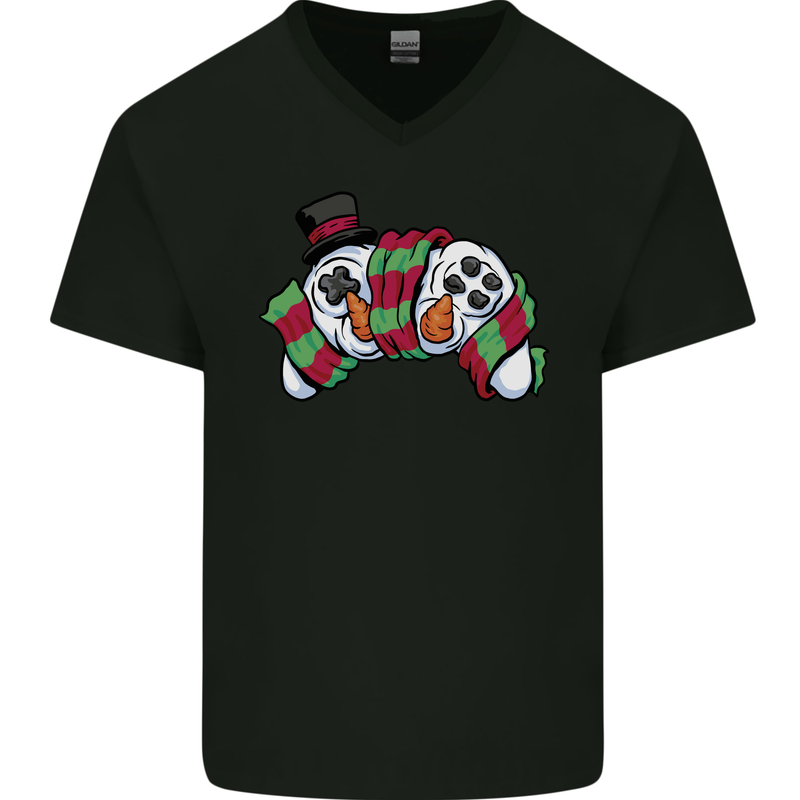 Christmas Snow Video Game Controller Joypad Xmas Mens V-Neck Cotton T-Shirt Black