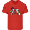 Christmas Snow Video Game Controller Joypad Xmas Mens V-Neck Cotton T-Shirt Red