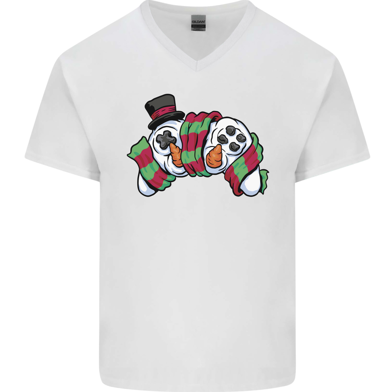 Christmas Snow Video Game Controller Joypad Xmas Mens V-Neck Cotton T-Shirt White