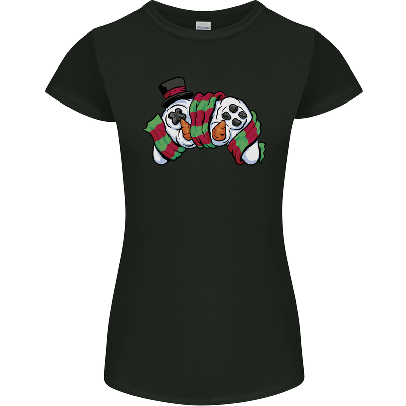 Christmas Snow Video Game Controller Joypad Xmas Womens Petite Cut T-Shirt Black