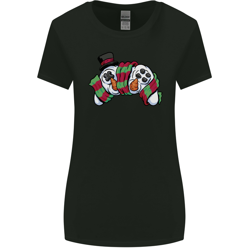 Christmas Snow Video Game Controller Joypad Xmas Womens Wider Cut T-Shirt Black