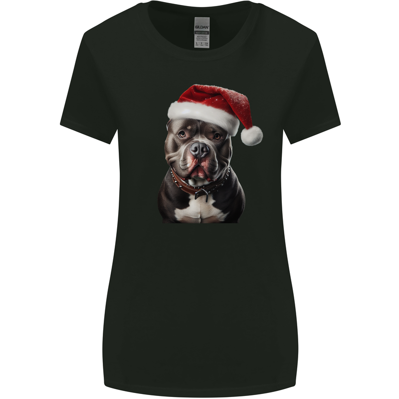 Christmas Staffy Staffordshire Bull Terrier Dog Womens Wider Cut T-Shirt Black