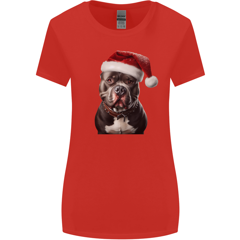Christmas Staffy Staffordshire Bull Terrier Dog Womens Wider Cut T-Shirt Red