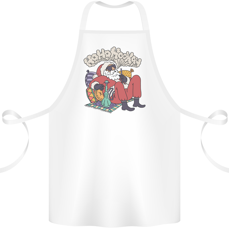 Christmas Stoned Santa Funny Weed Bong Cotton Apron 100% Organic White