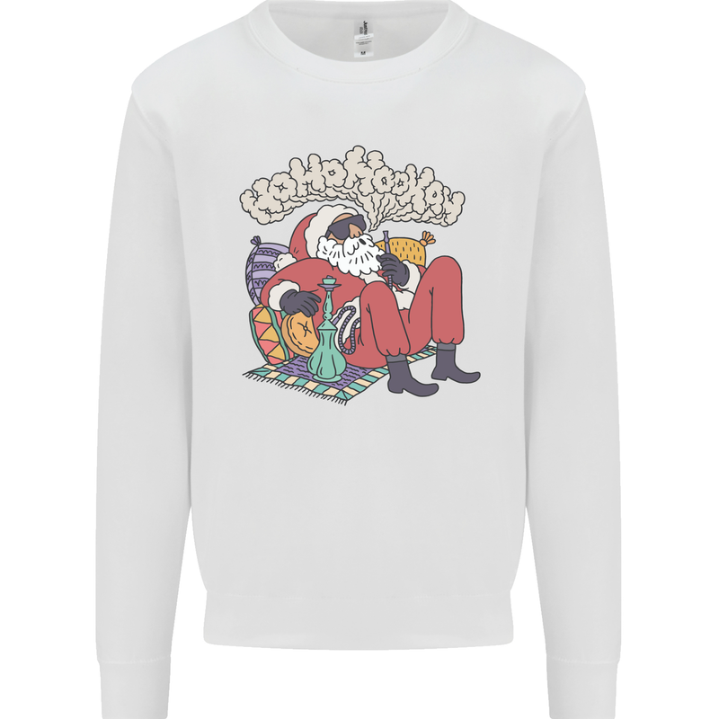Christmas Stoned Santa Funny Weed Bong Mens Sweatshirt Jumper White