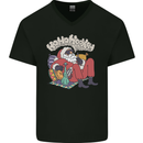 Christmas Stoned Santa Funny Weed Bong Mens V-Neck Cotton T-Shirt Black