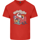 Christmas Stoned Santa Funny Weed Bong Mens V-Neck Cotton T-Shirt Red