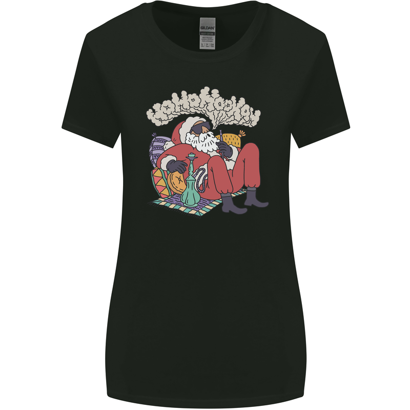 Christmas Stoned Santa Funny Weed Bong Womens Wider Cut T-Shirt Black
