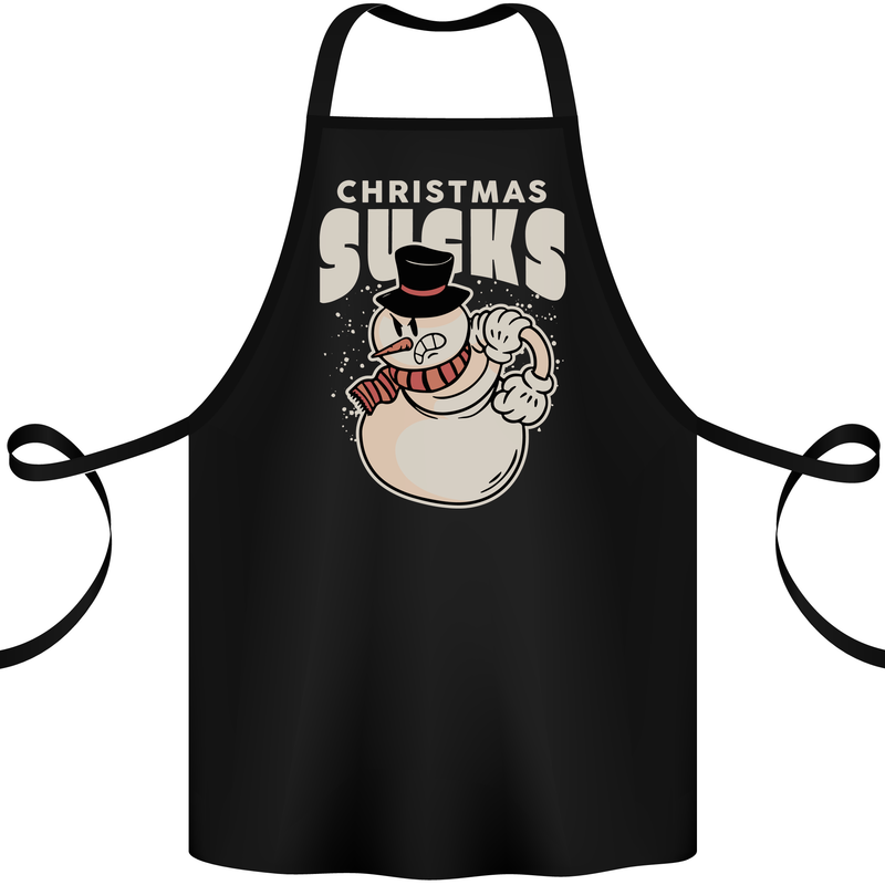 Christmas Sucks Bah Humbug Snowman Xmas Cotton Apron 100% Organic Black