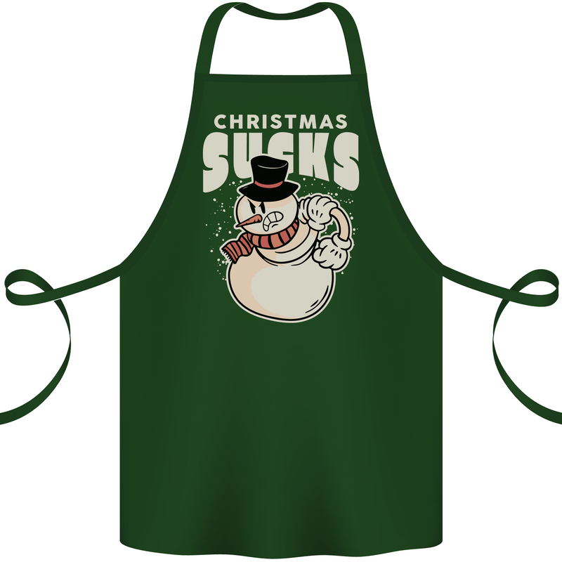 Christmas Sucks Bah Humbug Snowman Xmas Cotton Apron 100% Organic Forest Green