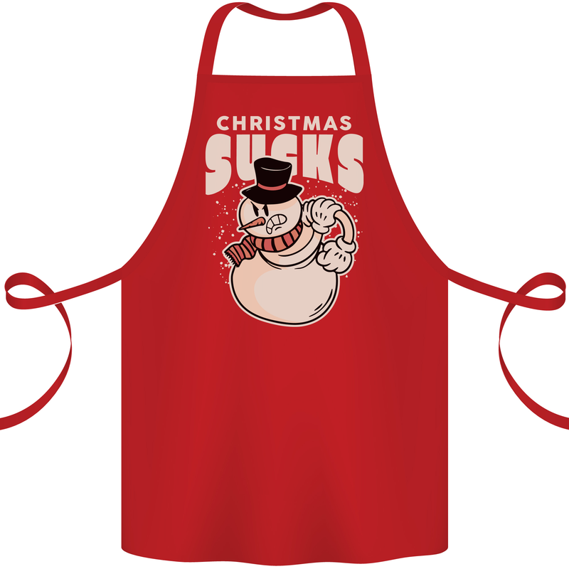 Christmas Sucks Bah Humbug Snowman Xmas Cotton Apron 100% Organic Red