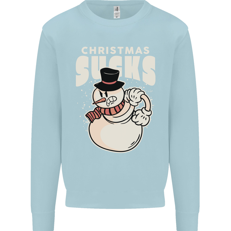 Christmas Sucks Bah Humbug Snowman Xmas Kids Sweatshirt Jumper Light Blue