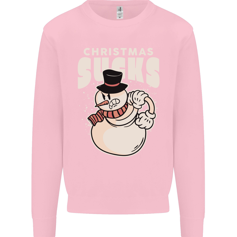 Christmas Sucks Bah Humbug Snowman Xmas Kids Sweatshirt Jumper Light Pink