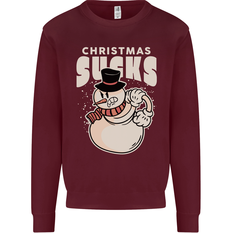 Christmas Sucks Bah Humbug Snowman Xmas Kids Sweatshirt Jumper Maroon