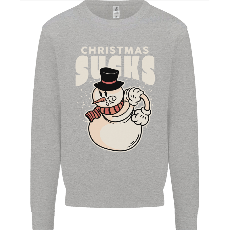 Christmas Sucks Bah Humbug Snowman Xmas Kids Sweatshirt Jumper Sports Grey