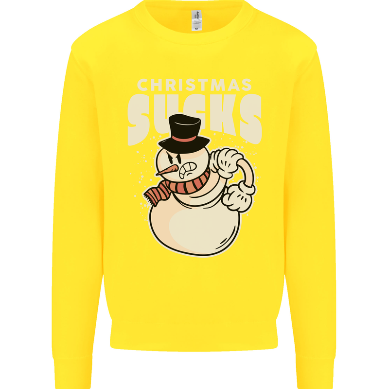 Christmas Sucks Bah Humbug Snowman Xmas Kids Sweatshirt Jumper Yellow