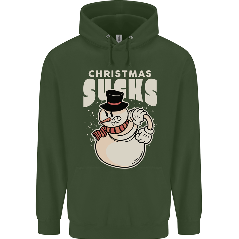 Christmas Sucks Bah Humbug Snowman Xmas Mens 80% Cotton Hoodie Forest Green