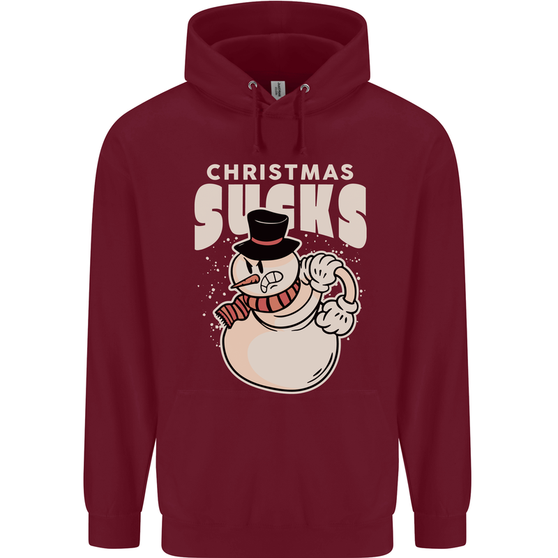 Christmas Sucks Bah Humbug Snowman Xmas Mens 80% Cotton Hoodie Maroon