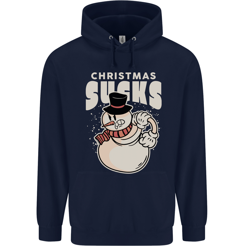 Christmas Sucks Bah Humbug Snowman Xmas Mens 80% Cotton Hoodie Navy Blue