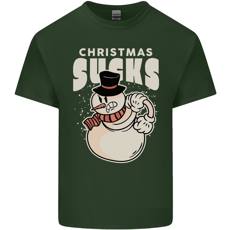 Christmas Sucks Bah Humbug Snowman Xmas Mens Cotton T-Shirt Tee Top Forest Green
