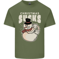 Christmas Sucks Bah Humbug Snowman Xmas Mens Cotton T-Shirt Tee Top Military Green