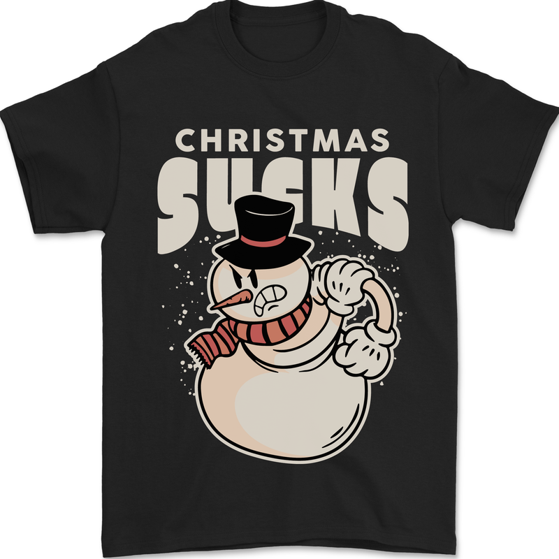 Christmas Sucks Bah Humbug Snowman Xmas Mens T-Shirt 100% Cotton Black