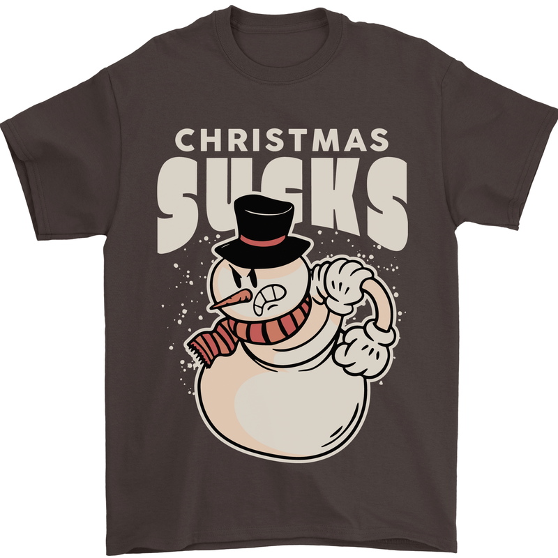 Christmas Sucks Bah Humbug Snowman Xmas Mens T-Shirt 100% Cotton Dark Chocolate
