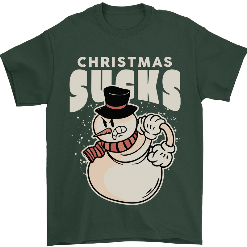 Christmas Sucks Bah Humbug Snowman Xmas Mens T-Shirt 100% Cotton Forest Green