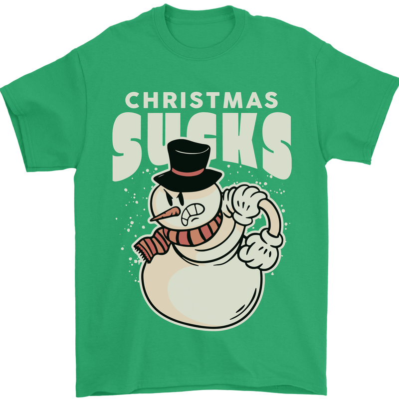 Christmas Sucks Bah Humbug Snowman Xmas Mens T-Shirt 100% Cotton Irish Green