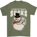 Christmas Sucks Bah Humbug Snowman Xmas Mens T-Shirt 100% Cotton Military Green