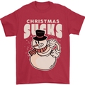 Christmas Sucks Bah Humbug Snowman Xmas Mens T-Shirt 100% Cotton Red