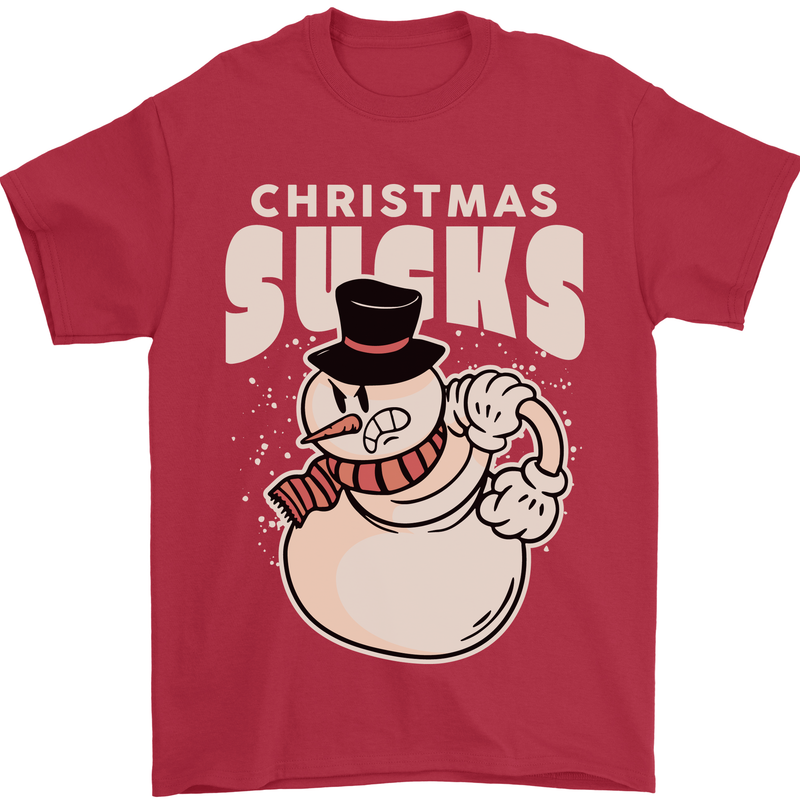 Christmas Sucks Bah Humbug Snowman Xmas Mens T-Shirt 100% Cotton Red