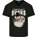 Christmas Sucks Bah Humbug Snowman Xmas Mens V-Neck Cotton T-Shirt Black