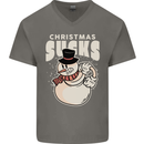 Christmas Sucks Bah Humbug Snowman Xmas Mens V-Neck Cotton T-Shirt Charcoal
